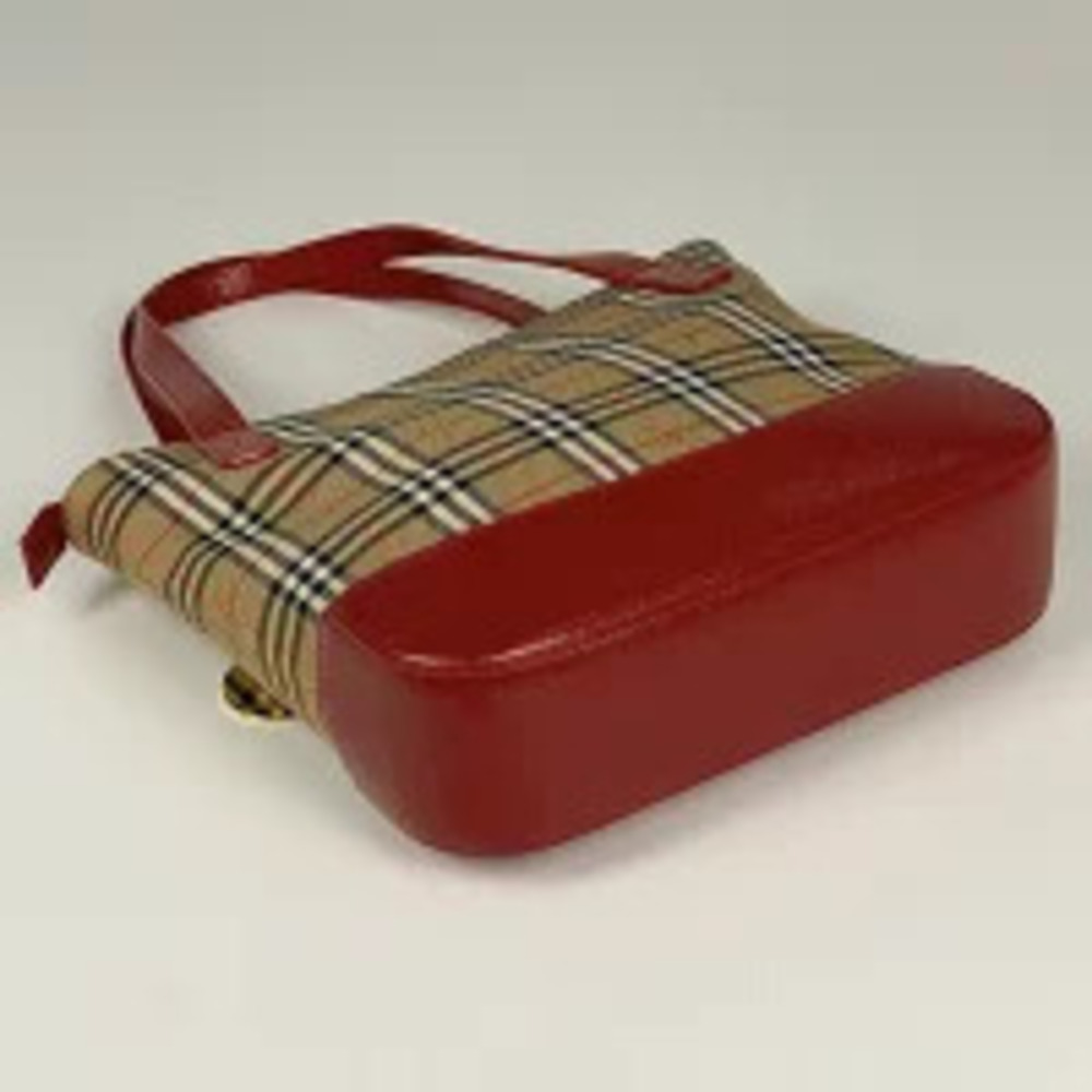 Burberry red canvas bag check tote multicolor